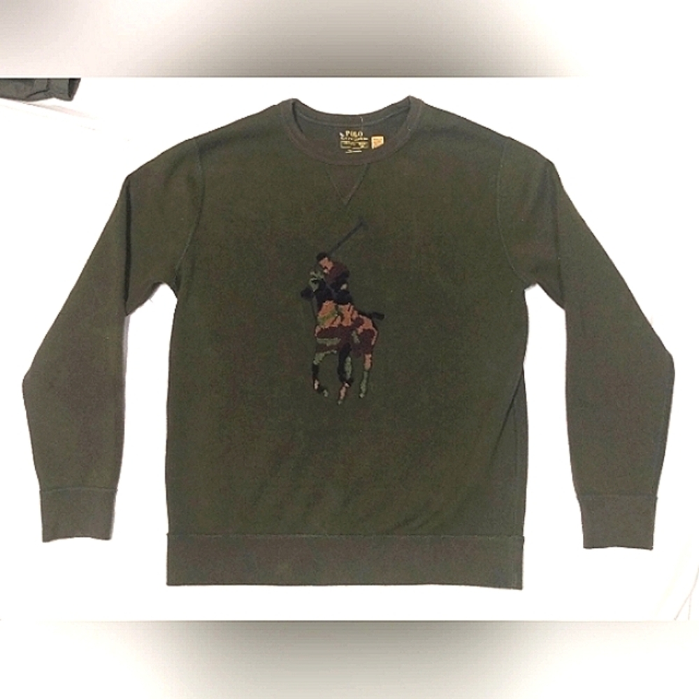 Polo Ralph Lauren Army Green Fuzzy Pony Embroidery Sweatshirt - Teen L - Men's S